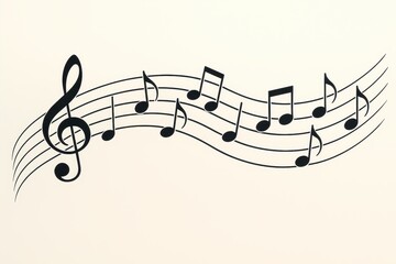 Elegant flowing musical staff with notes forming abstract wave minimal vector backdrop
