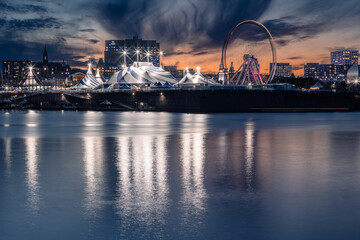 Montreal, Quebec, Canada, Skyline of Montreal with the harbour and the St. Lawrence