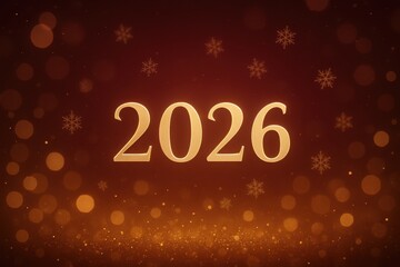 Festive holiday backdrop with sparkling lights snowflakes and 2026 typography in warm glow