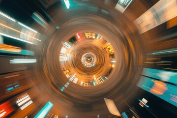 Abstract vortex of city lights with motion blur effect
