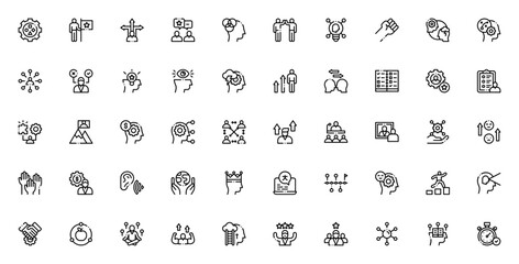 Life Skills icon set. Vector illustration. Includes ymbols for problem solving confidence, teamwork, tim management, self improvemnt, leadership, critical tinking and more.