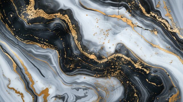 Elegant black, white, and gold marble texture with flowing patterns