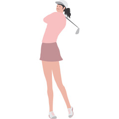 Young Woman Swings Golf Club In Pink Outfit And White Cap Detailed Full Body Shot With Transparent Background Athleticism And Leisure Activity