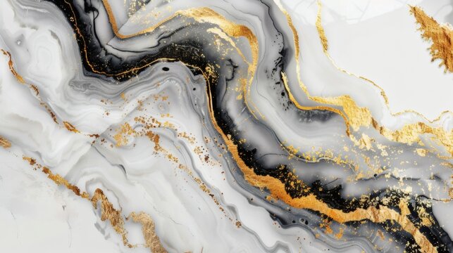 Abstract gold and black marble texture with white background - Powered by Adobe
