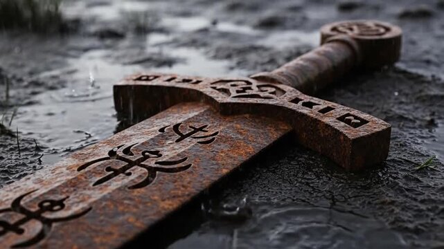 Ancient Sword in the Rain A Relic of Forgotten Battles.