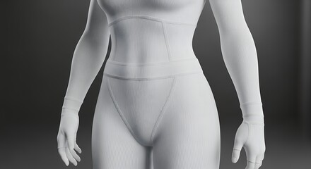 3D Render of a Female Torso in White Clay Material, Focusing on Abdominal and Hip Definition.