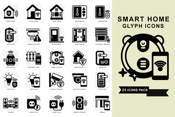 Smart Home glyph icons set. contain evaluation, target audience, business survey, insight, market, network and more. Vector for modern concept, print, UI, UX kit, web and app development.