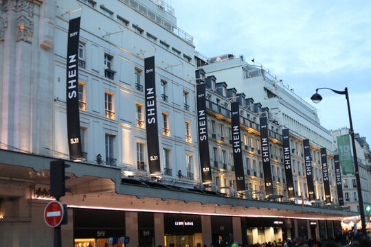 The facade of the BHV store for the opening of the first Shein store. Paris, France - November 5, 2025.