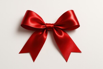 Fototapeta premium Shiny red satin gift bow with gentle shadows isolated on clean white background