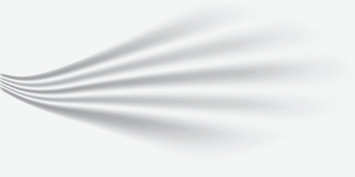 Grey wind line element. Air stream flow wavy motion trace. Blowing wind wave concept. Swoosh and swirl stripe path design illustration. Vector grey design