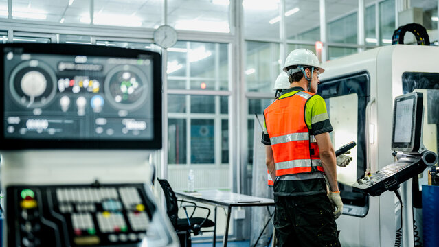 team of engineers uses an AI-driven smart factory for advanced manufacturing. This future of work technology optimizes the supply chain and production efficiency for high-tech growth. - Powered by Adobe