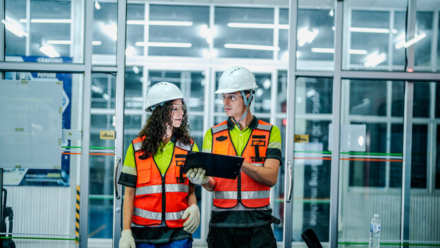 A diverse engineering team plans the future of work using a tablet. They are developing high-tech AI robotics and chip solutions for advanced manufacturing.