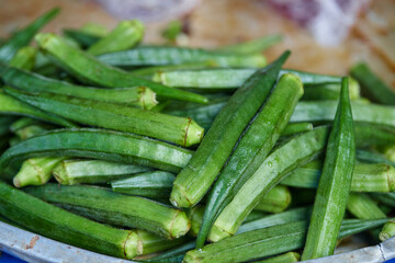Fresh raw okra fruit ready to eat
