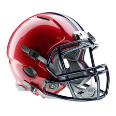Fototapeta premium Shiny red american football helmet with black facemask on black background