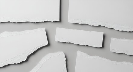Fototapeta premium Minimalist composition featuring torn white paper fragments on a neutral background