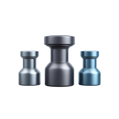 Three metallic fittings in varying sizes showcasing precision engineering.