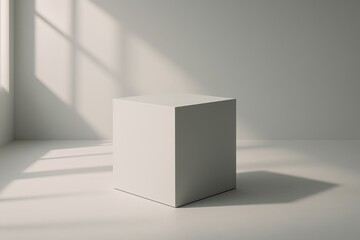 Minimal product display cube with soft natural shadows ready for customizable branding mockup