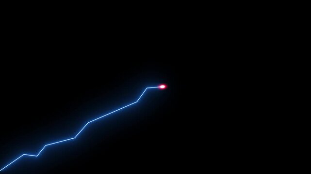 Neon blue line graph with red dot on black background chart data