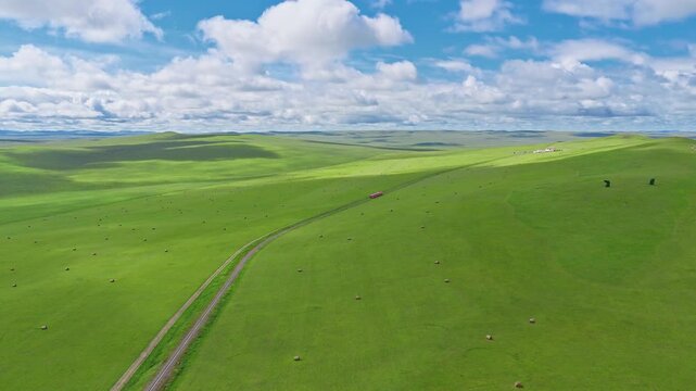 A small train on the grasslands of Inner Mongolia Scenic Area