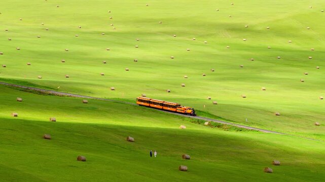 A small train on the grasslands of Inner Mongolia Scenic Area