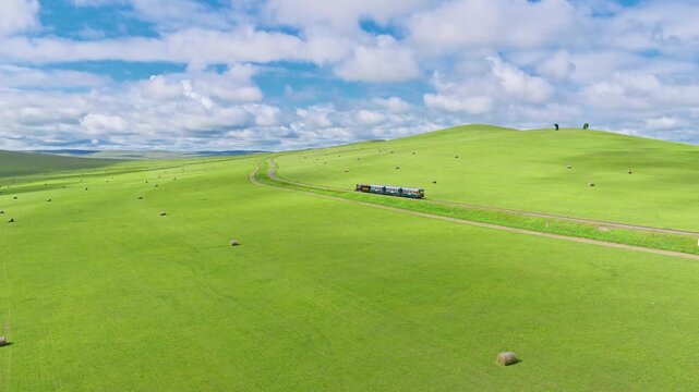 A small train on the grasslands of Inner Mongolia Scenic Area
