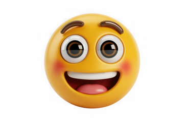 Joyful 3d rendered emoji character with bright cheeks and wide smile