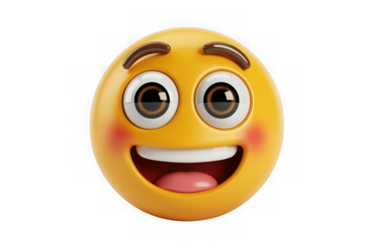 Joyful 3d rendered emoji character with bright cheeks and wide smile