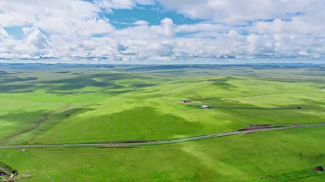 A small train on the grasslands of Inner Mongolia Scenic Area