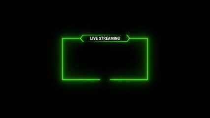 Glowing Green Neon Live Streaming Frame Overlay on Black Background broadcast gaming