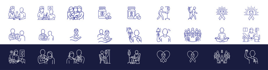 Thin Line Icon Set Cancer Patient Care & Awareness (Faceless Human Collection