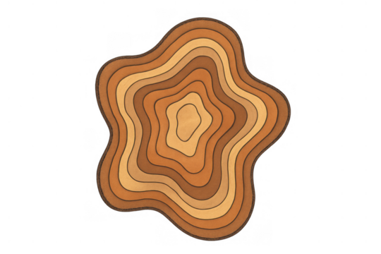 Abstract wavy layered topographic design with earthy brown and orange tones creating a groovy retro pattern