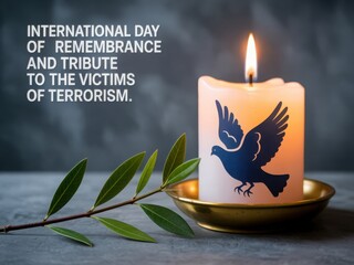 Remembering victims of terrorism with a lit candle and olive branch
