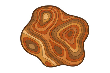 Abstract brown topographic map illustration with contour lines creating an organic wood grain wavy pattern on transparent background