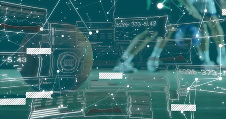 Male player stepping forward and nudging soccer ball on pitch, HUD nodes showing analytics metrics - Powered by Adobe