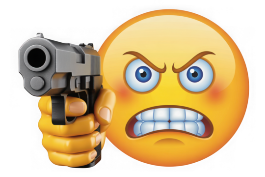 Furious emoji holding a realistic gun aiming forward expressing intense anger
