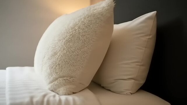 Comfortable Bed with Fluffy Pillows in a Cozy Room.