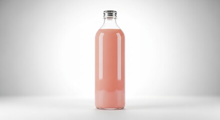 Clear Glass Bottle Filled with Pink Liquid on a White Background.