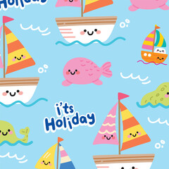 holiday boat seamless pattern for kids products 