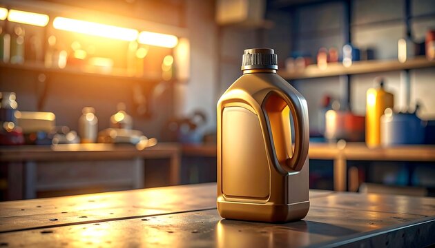 Motor Oil Bottle on Workbench in Auto Repair Shop.