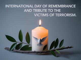 Remembering victims of terrorism with a lit candle and symbolic dove