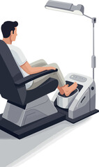 Man in White Shirt Enjoying Foot Spa Treatment with Overhead Light