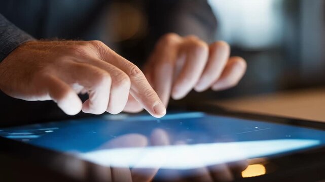 Closeup of hands navigating a touchscreen on a desktop device focusing on adjusting software to optimize touch responsiveness.