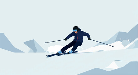 Man Skiing Down Snowy Mountain Slope In Minimalist Style