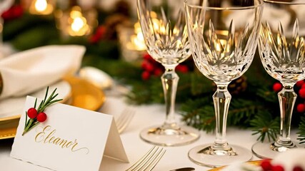 Elegant Christmas Table Setting with Place Card and Decorative Accent for Holiday Gathering