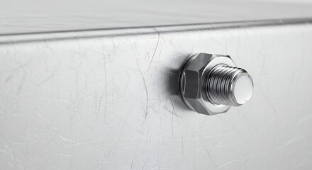 Close up of a shiny metallic bolt screwed into a metal surface