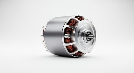 Close-up of a brushless DC electric motor on a white background.