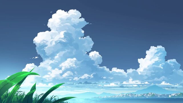 Calm Beautiful sky and sea horizon cloud loop Animation Background