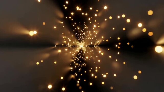 Golden spark burst exploding into shimmering particles on dark, high‑energy hit for logo reveals and transitions