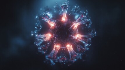 Detailed microscopic view of a vibrant virus cell, perfect for medical research and educational content creation in the science field, stunning design