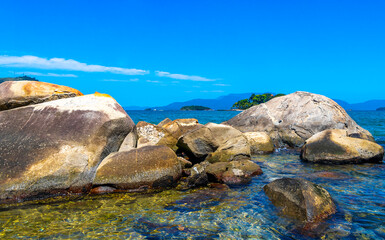 Panorama of tropical islands with rocks Angra dos Reis Brazil.